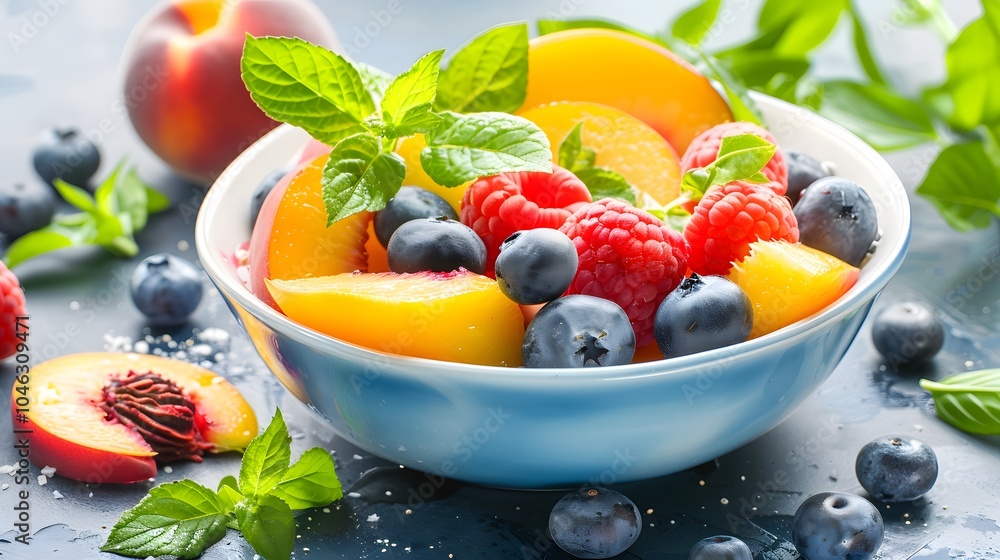 Vibrant fresh fruit salad in a bowl Vibrant fresh fruit salad in a bowl