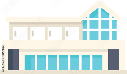 Minimalist illustration featuring a modern house with large windows, showcasing a contemporary architectural design