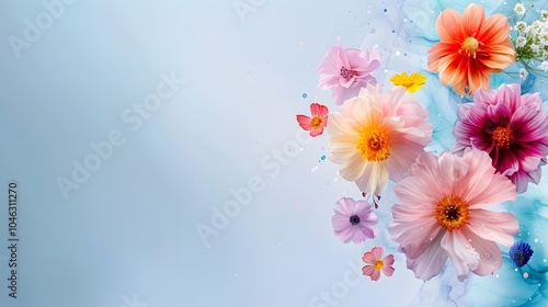 Vibrant floral arrangement on soft blue background