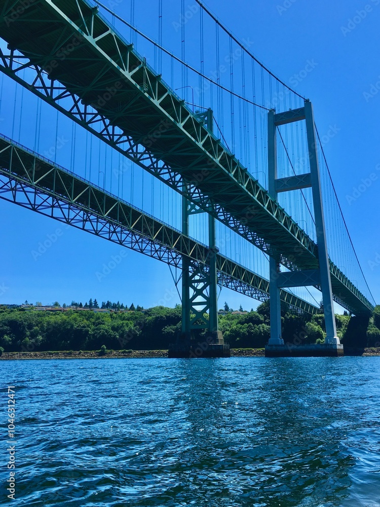 Stunning Summer View of the Narrows Bridge: Iconic Landmark Against a Clear Blue Sky Stunning Summer View of the Narrows Bridge: Iconic Landmark Against a Clear Blue Sky