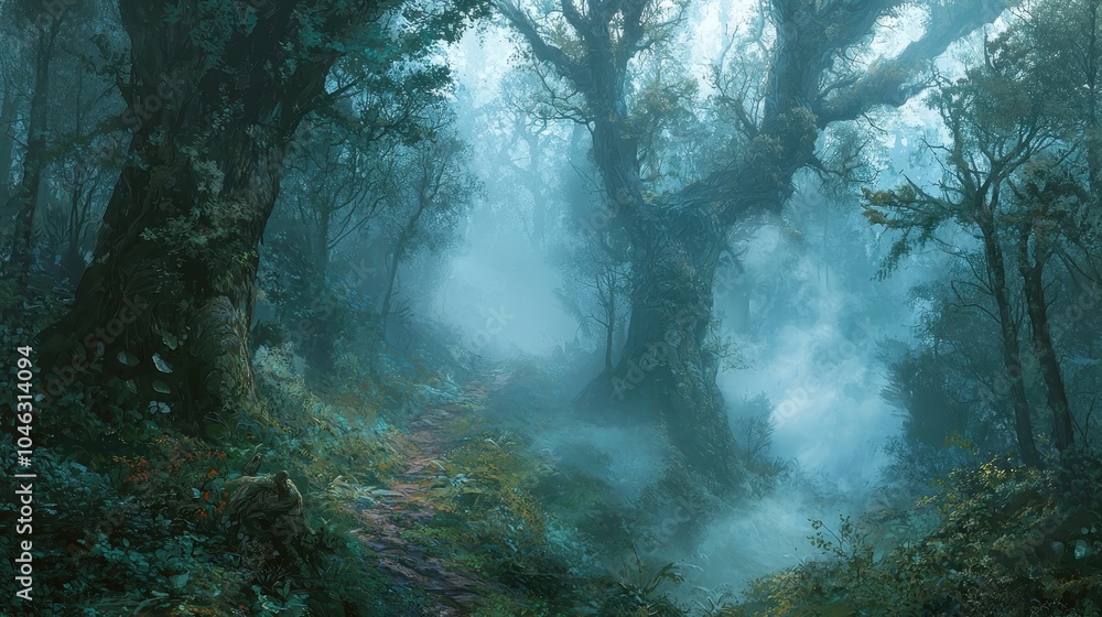 Mystical Fog Rolling Through Enchanted Forest Mystical Fog Rolling Through Enchanted Forest