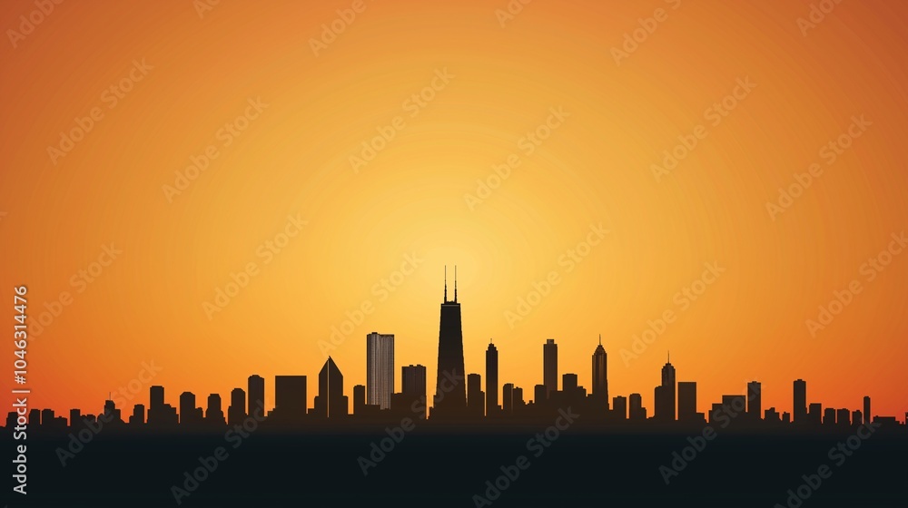 Fototapeta premium Vibrant City Skyline with Gradient Sunset Background