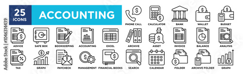 Accounting icon collection set. Containing design finance, accounting, analysis, tax, business, marketing, report, financial