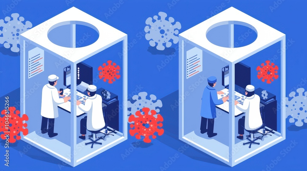 Obraz premium Friends engage in a collaborative project, brainstorming ideas and working on a shared task in a creative workspace filled with technology and medical elements
