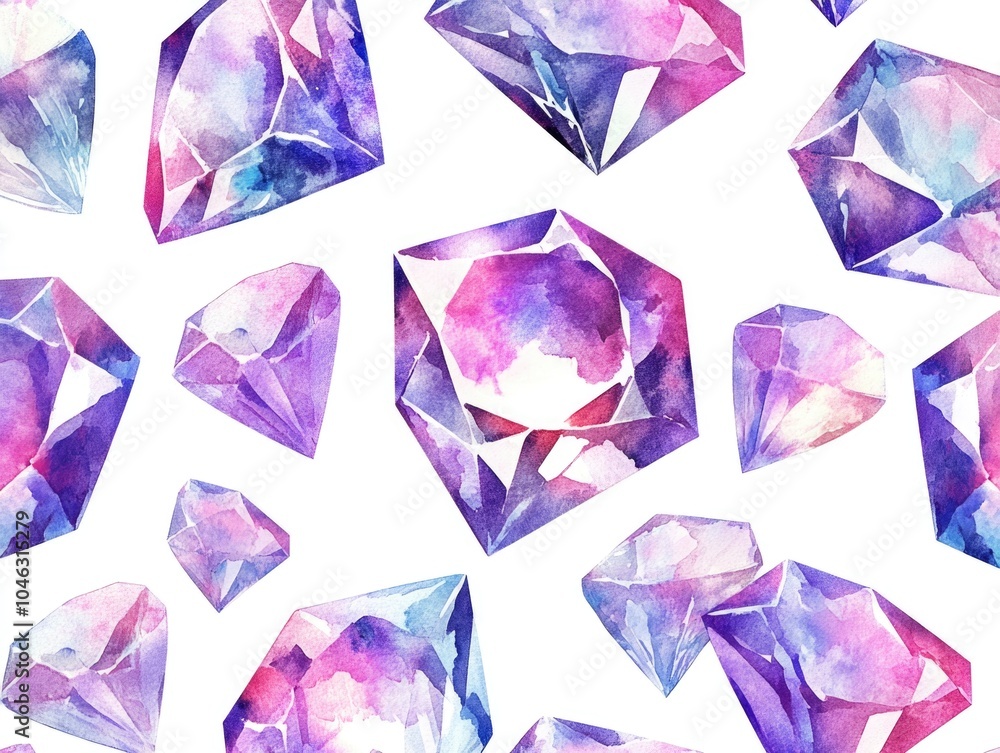 Fototapeta premium Watercolor Diamonds White Background