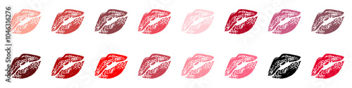 set of lip print, Lips grunge lipstick kiss print or imprint, mouth stained mark, sensuality sexuality or romance element vector