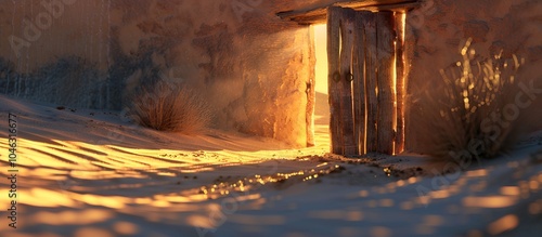 Golden Doorway in Desert at Sunset photo