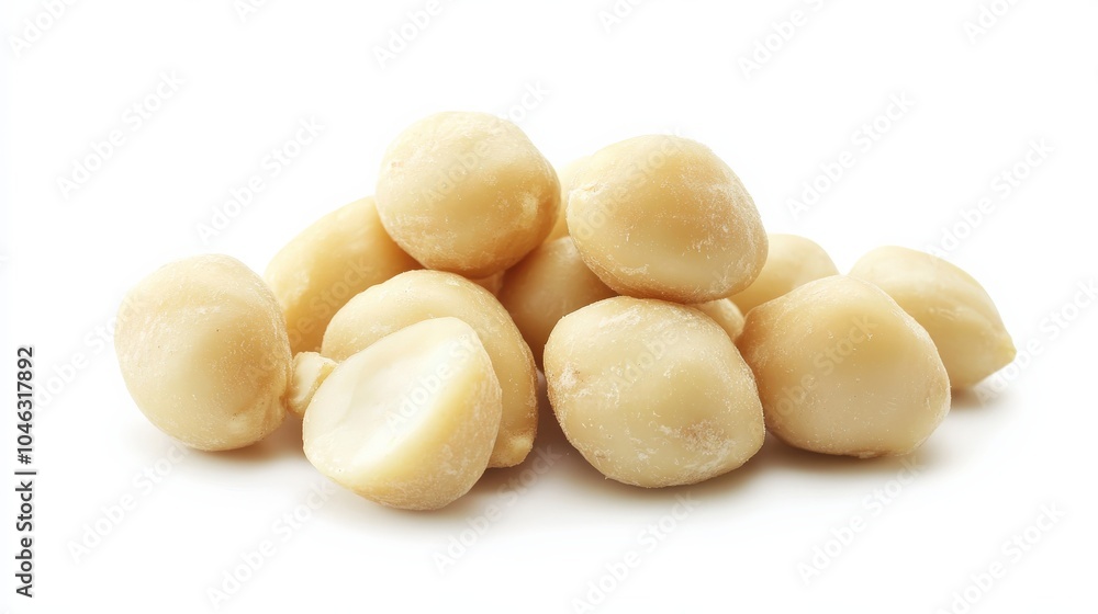 Macadamia Nuts. Whole Nuts in Shell on White Background. Healthy and Natural Food. Macadamia Nuts. Whole Nuts in Shell on White Background. Healthy and Natural Food.