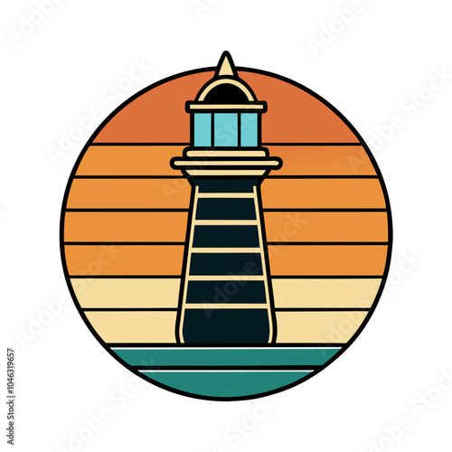 Vintage Lighthouse Retro Vintage Illustration T-shirt Design Art.