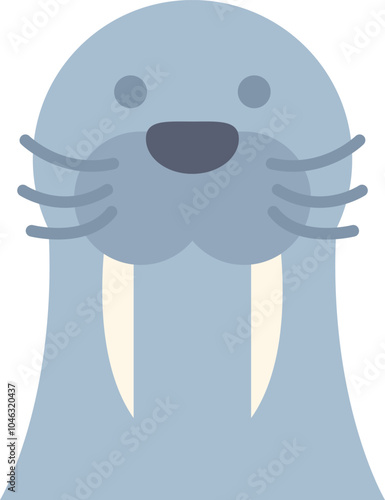 Minimalist vector illustration of a walrus face, looking forward, on a white background