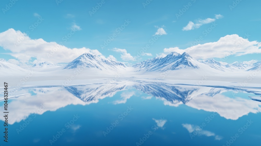 Icy Tranquility: Frosty Lake with Frozen Reflections in Winter - 3D Illustration of Serene Landscape Icy Tranquility: Frosty Lake with Frozen Reflections in Winter - 3D Illustration of Serene Landscape