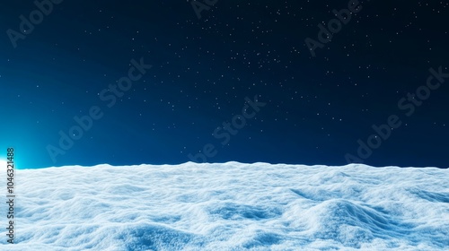 Enchanting Moonlit Winter Night with Glowing Snow and Stars - 3D Illustration