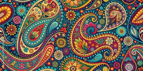 Colorful retro paisley pattern with intricate s on a vibrant background, retro, paisley, pattern,art, background, colorful
