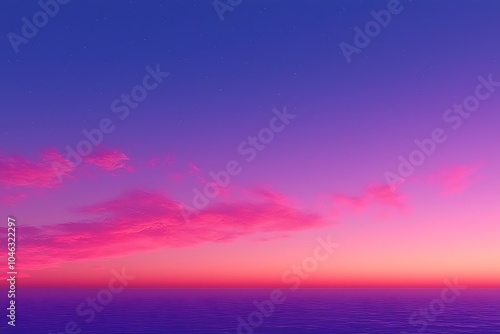 Purple and Pink Sunset Sky Over Ocean Waves with Stars