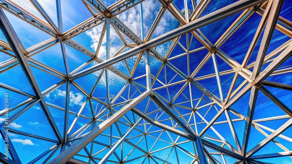Obraz premium Innovative geometric steel framework against vibrant blue sky, geometry, steel, framework, innovation, design