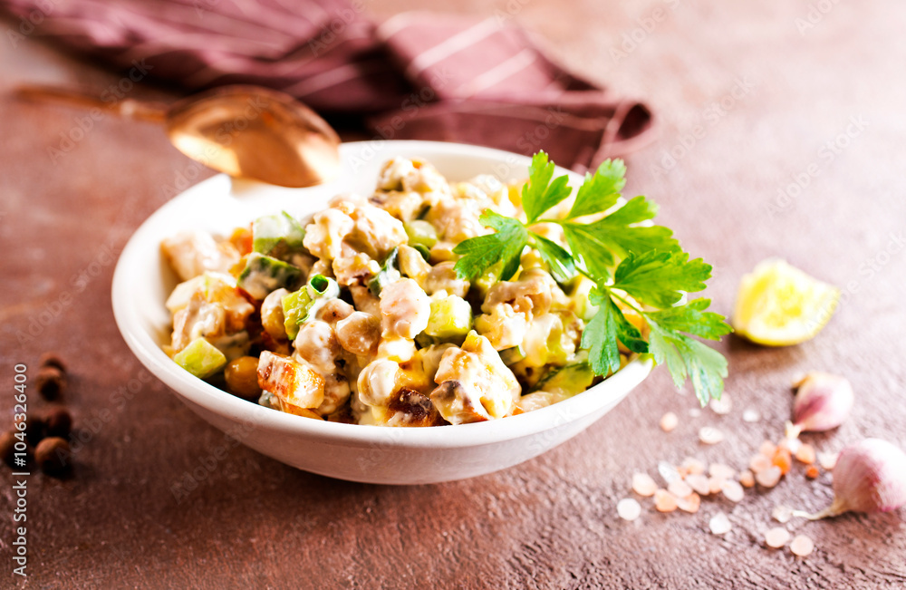 Salad with potato and chicken