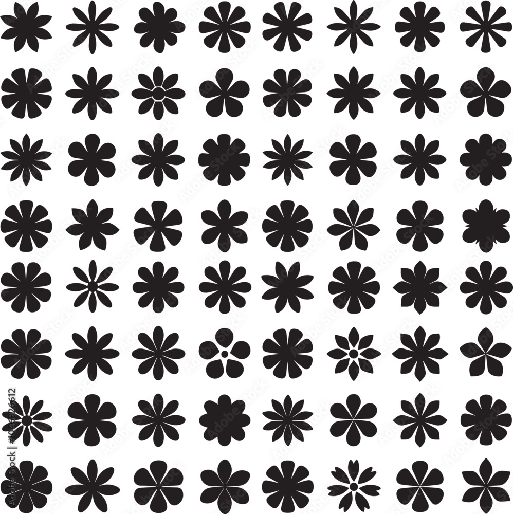 Collection of Black Flower Shape Icons Vector Collection of Black Flower Shape Icons Vector