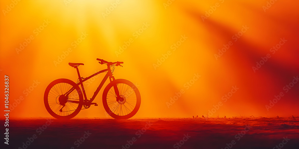 Silhouette of a Mountain Bike Standing Against a Fiery Orange Sunset Sky Silhouette of a Mountain Bike Standing Against a Fiery Orange Sunset Sky