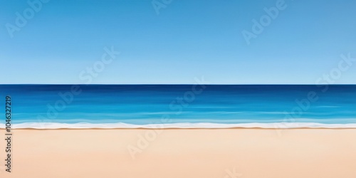 A tranquil beach scene featuring a clear blue sky, gentle waves, and soft sandy shore, evoking relaxation and natural beauty.