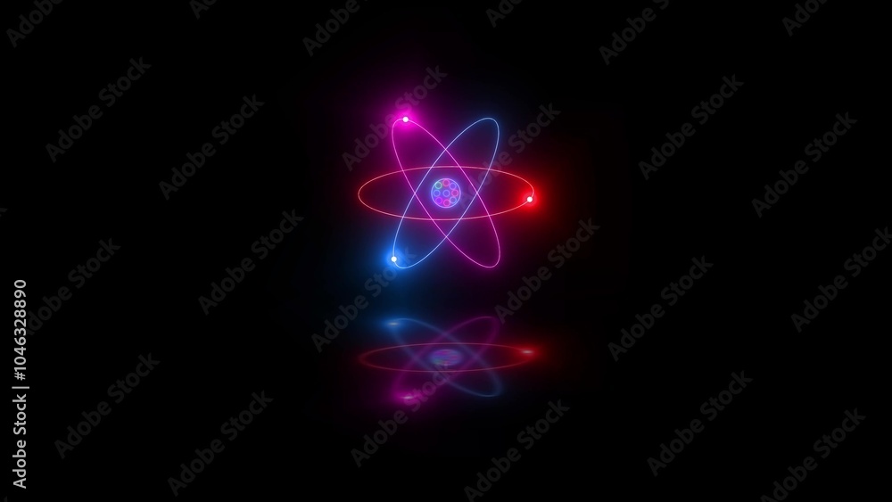 Glowing Neon Atom Model with Orbiting Electrons Glowing Neon Atom Model with Orbiting Electrons