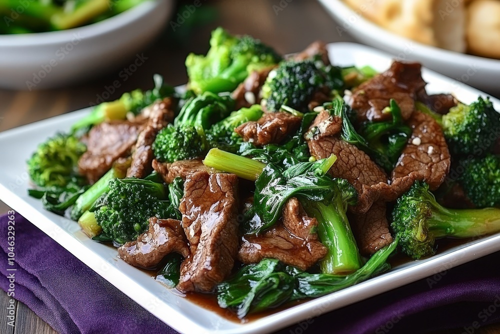 A plate of beef and broccoli stir-fry, showcasing vibrant colors and appetizing presentation. A plate of beef and broccoli stir-fry, showcasing vibrant colors and appetizing presentation.