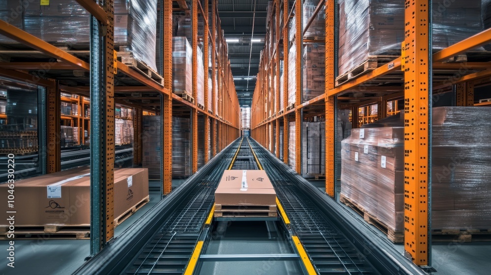 Fototapeta premium Micro-fulfillment warehouse tailored for rapid e-commerce delivery, with dynamic space utilization and localized distribution