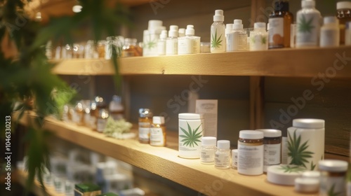 Wallpaper Mural Medical cannabis products on display in a dispensary, highlighting the growing cannabis industry and its health benefits Torontodigital.ca