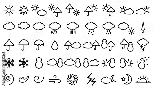 シンプルな天気マークのアイコンイラストセット
