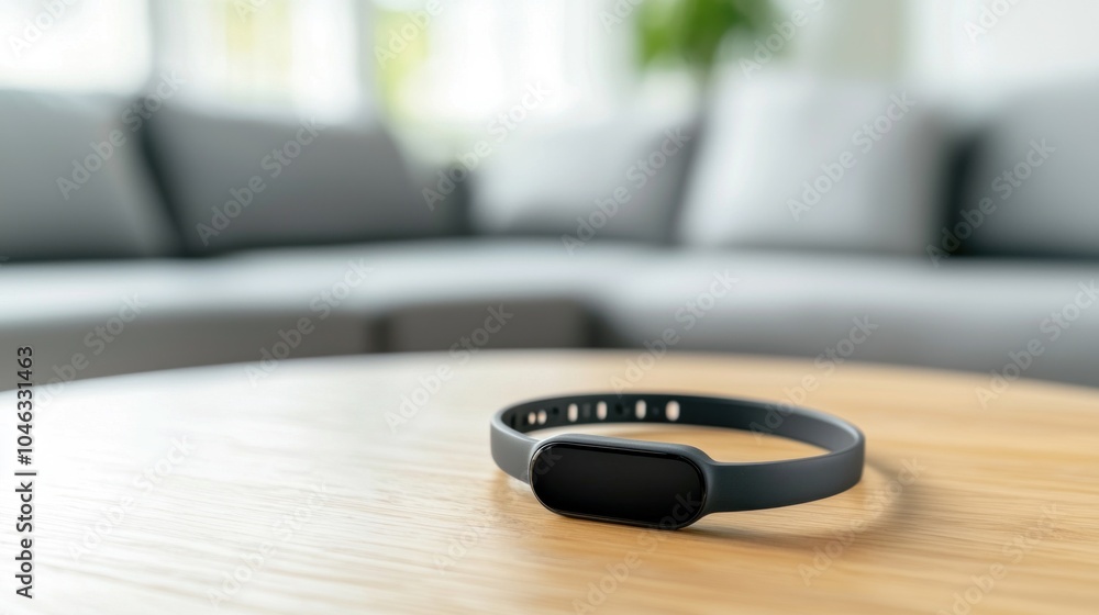 A cozy minimalist living room with warm tones featuring a stylish smartwatch on a wooden table in high quality A cozy minimalist living room with warm tones featuring a stylish smartwatch on a wooden table in high quality