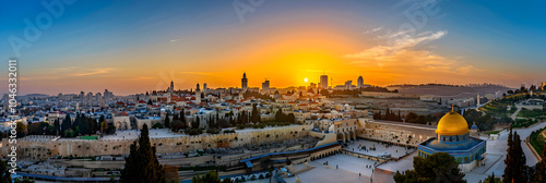 The Historic Cityscape of Jerusalem at Sunset - A Mixture of Faith, History, and Natural Beauty