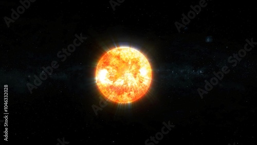 3d glowing sun zoom on space