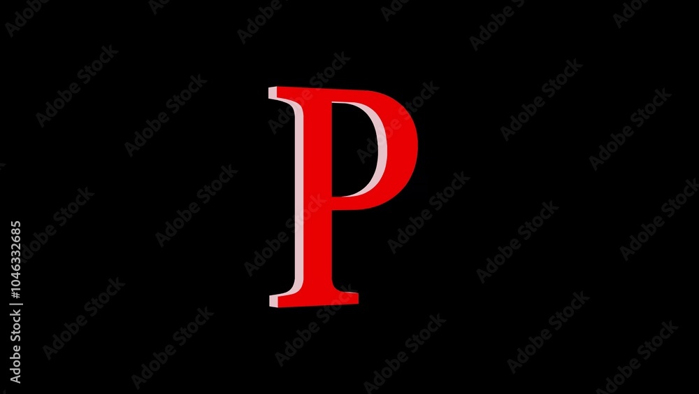 3d P letter logo loopable rotated red color black background 3d P letter logo loopable rotated red color black background