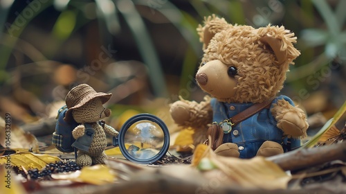 A stuffed animal and a toy figurine going on a treasure hunt