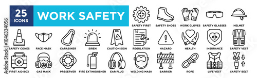 Work Safety icon collection set. Containing design safety, industry, business, protection, equipment, helmet, security