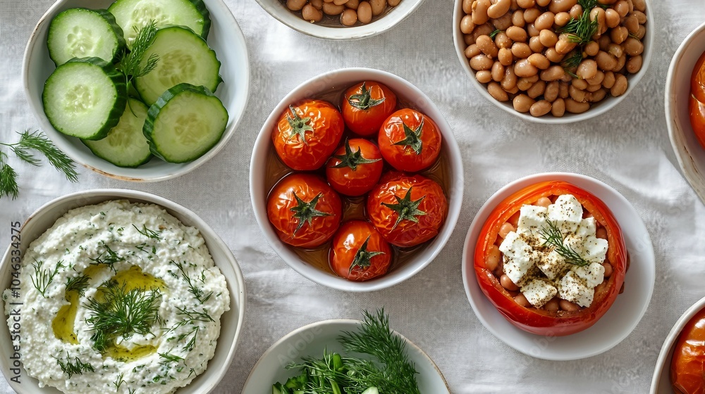 Mediterranean Appetizer Platter with Tomato, Cucumber, Dill, Feta and White Beans Mediterranean Appetizer Platter with Tomato, Cucumber, Dill, Feta and White Beans