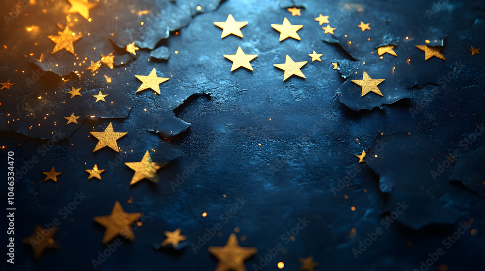 A Blue Banner with the European Flag, Featuring Its Circle of Yellow Stars Slightly Altered or Deformed. Symbolic Design with a Focus on Europe, Politics, and Identity.
A Blue Banner with the European Flag, Featuring Its Circle of Yellow Stars Slightly Altered or Deformed. Symbolic Design with a Focus on Europe, Politics, and Identity.
