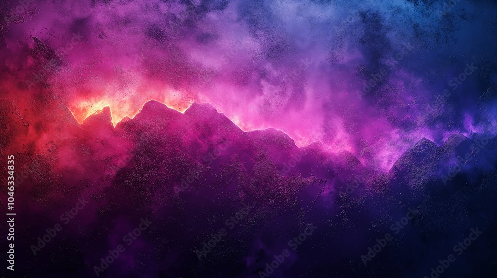 Naklejka premium Dark purple blue black abstract grainy background, glowing vibrant colour gradient shape, noise texture poster header banner cover design