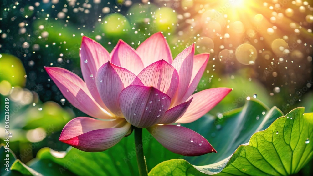 Freshly bloomed lotus petals shimmering with rain droplets on a sunny day , lotus, flower, summer, rain, water droplets Freshly bloomed lotus petals shimmering with rain droplets on a sunny day , lotus, flower, summer, rain, water droplets