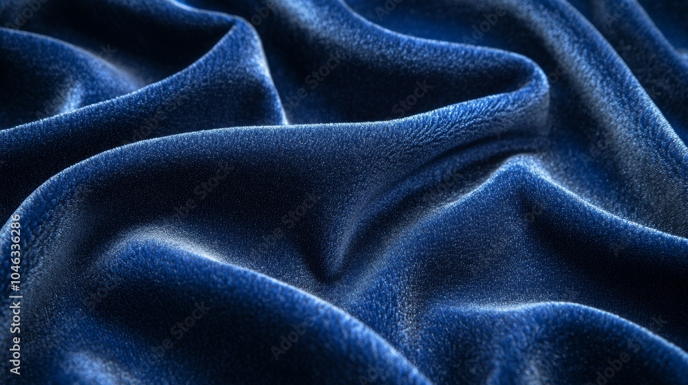 Close-up of luxurious fabric texture in deep blue, showcasing soft folds and rich sheen against a dark background. Close-up of luxurious fabric texture in deep blue, showcasing soft folds and rich sheen against a dark background.