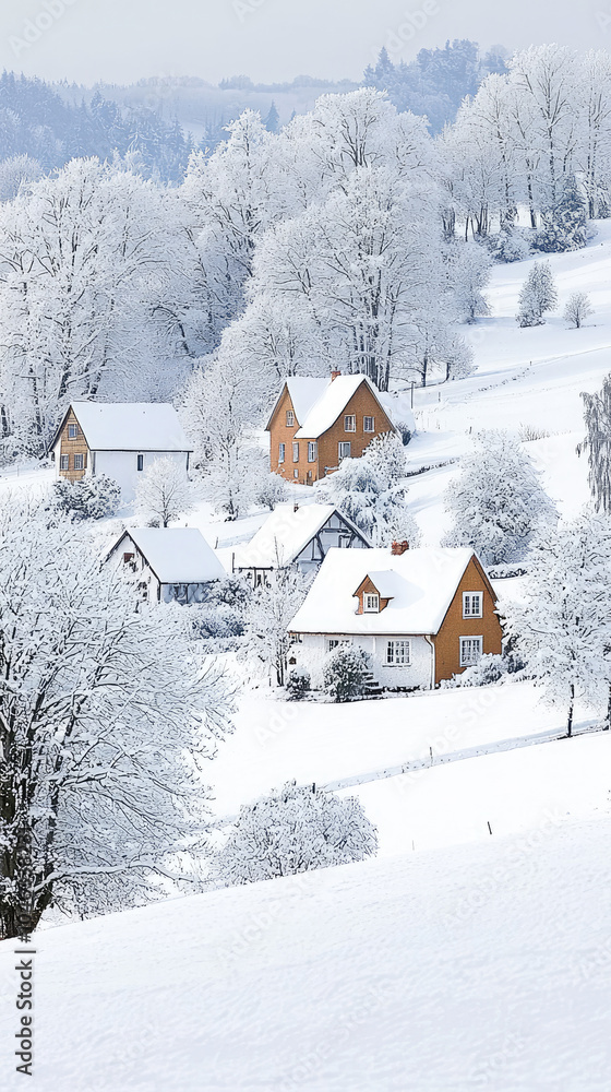 Naklejka premium the skit resort village in countryside rural in Switzerland alps mountain in winter season 