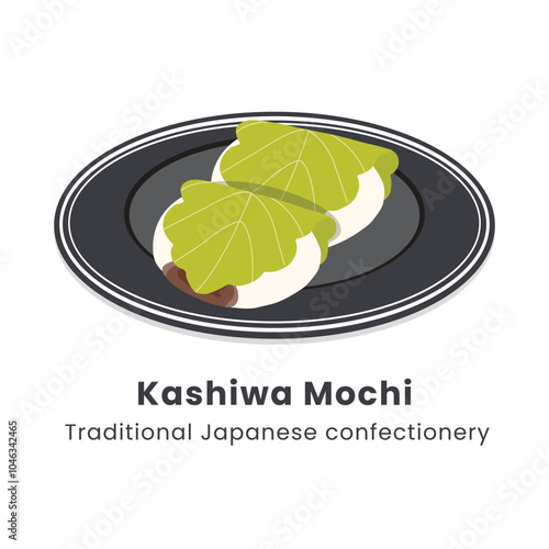 Hand drawn vector illustration of Kashiwa Mochi Traditional Japanese Confectionery