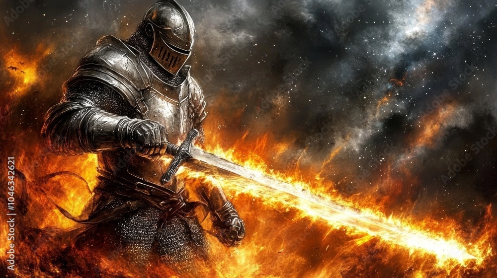 Flaming Knight Sword Fantasy Art Illustration Flaming Knight Sword Fantasy Art Illustration