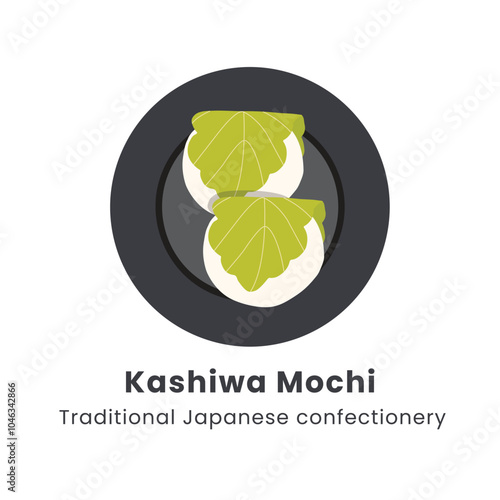 Hand drawn vector illustration of Kashiwa Mochi Traditional Japanese Confectionery