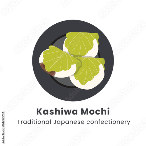 Hand drawn vector illustration of Kashiwa Mochi Traditional Japanese Confectionery