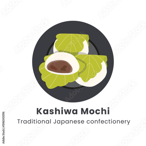 Hand drawn vector illustration of Kashiwa Mochi Traditional Japanese Confectionery