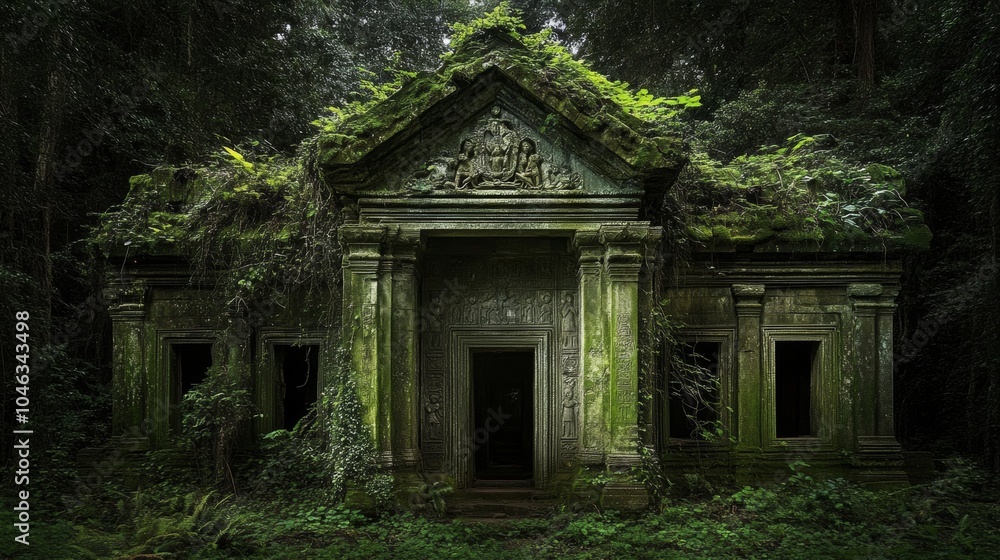 Ancient Stone Temple Overgrown with Jungle Vines and Moss Ancient Stone Temple Overgrown with Jungle Vines and Moss