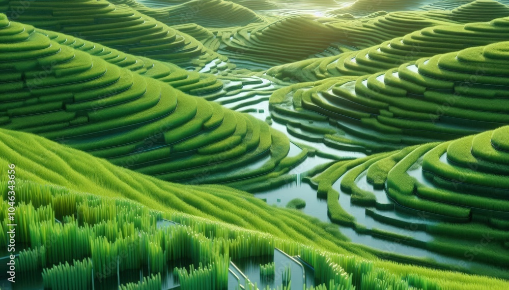 Fototapeta premium Lush Green Terraced Landscape at Sunrise