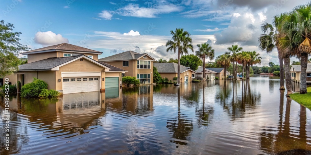 Flooded houses in Florida residential area after hurricane rainfall, hurricane, flood, disaster, Florida, residential Flooded houses in Florida residential area after hurricane rainfall, hurricane, flood, disaster, Florida, residential