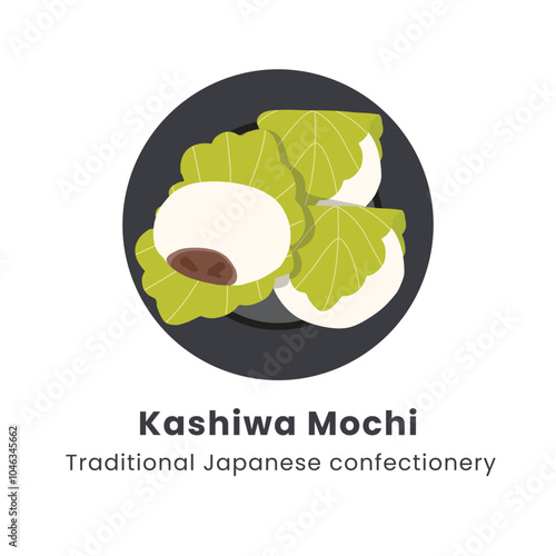 Hand drawn vector illustration of Kashiwa Mochi Traditional Japanese Confectionery