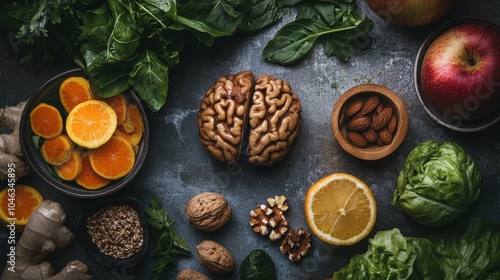 Organic brain-boosting foods, emphasizing the importance of clean, pesticide-free ingredients in maintaining mental clarity and brain health photo